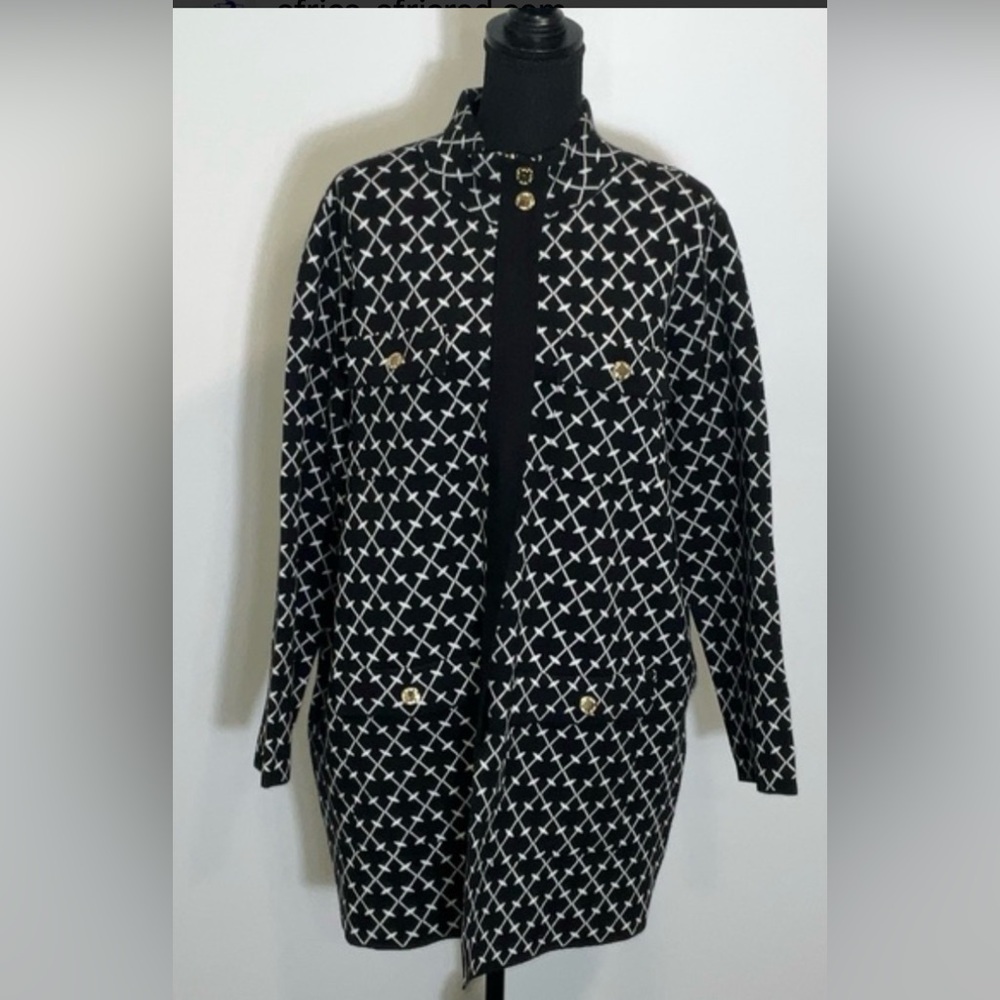 Anne Klein large houndstooth Black & White Patterned Women's Coat/sweater